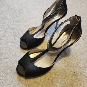 Town Shoes Black Satin Sequin Heels